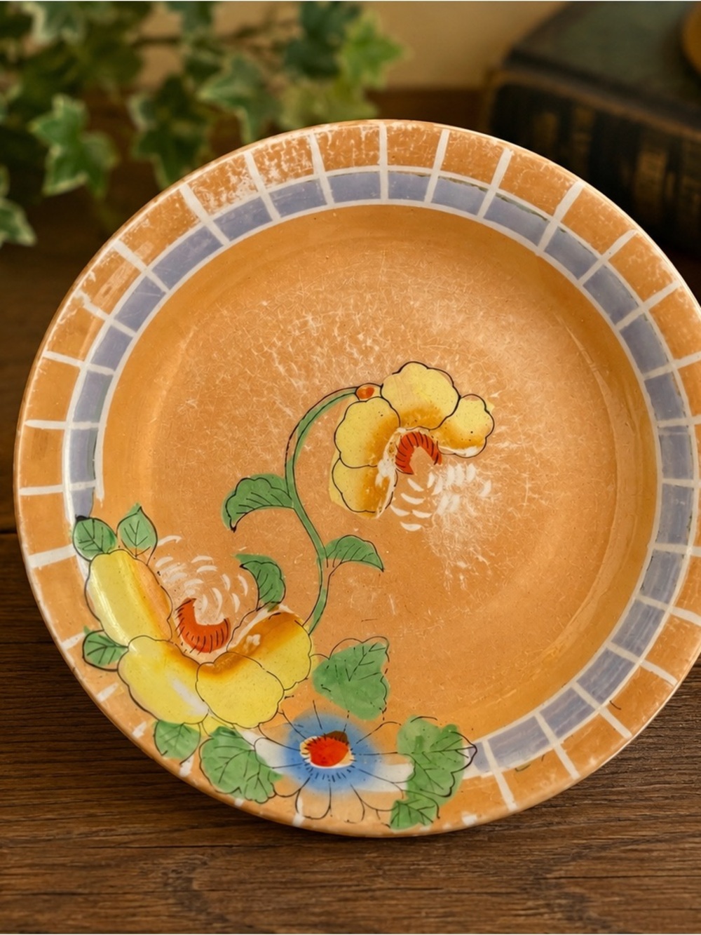 Vintage Japan Lusterware Floral Plate 8” Hand Painted Art Deco Orange - Picture 2 of 6